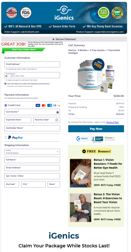 iGenics order page